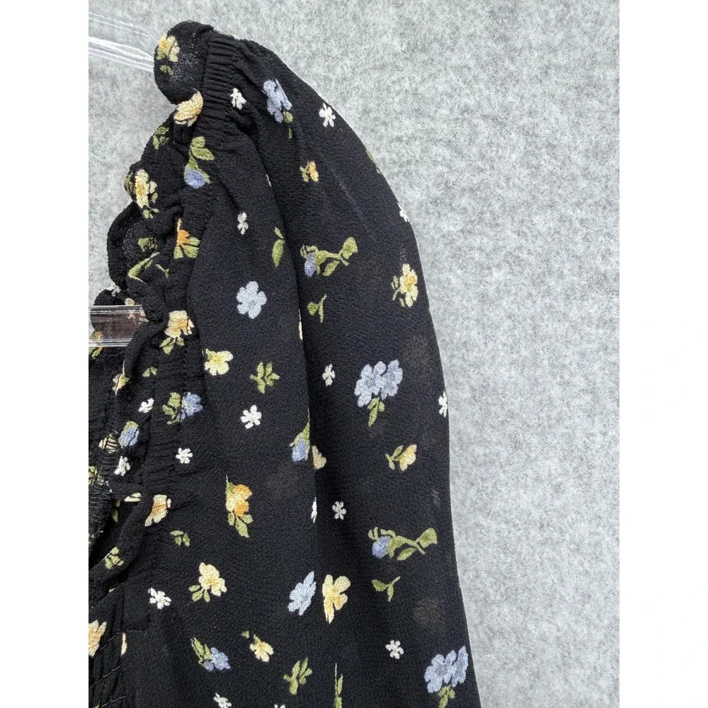 Reformation Pinto Smocked Top Womens Size Medium Black Ditsy Floral Puff Sleeve